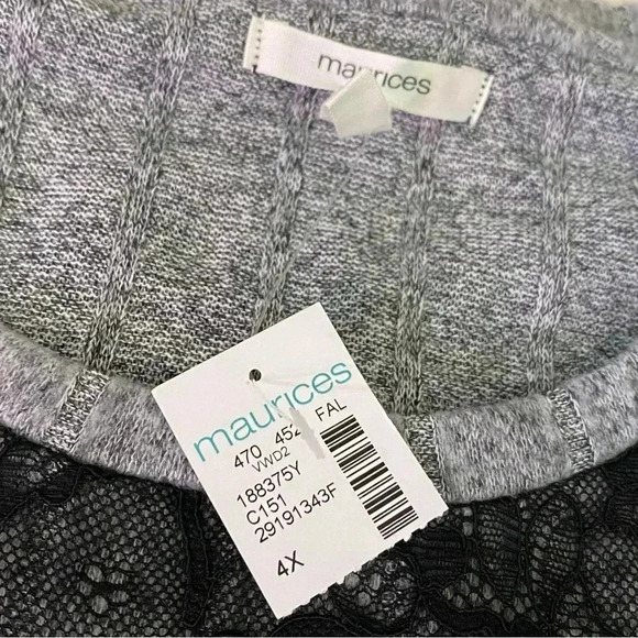 Maurices black  and gray long sleeve laced oversized crewneck blouse size 4X - Picture 4 of 11